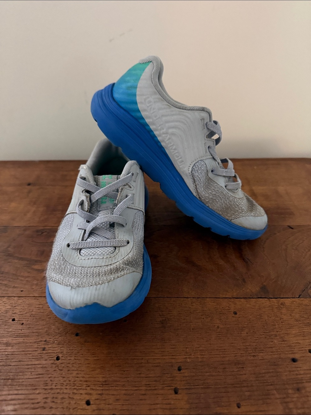 Under Armour - Kids Light Gray and Blue Athletic Sneakers